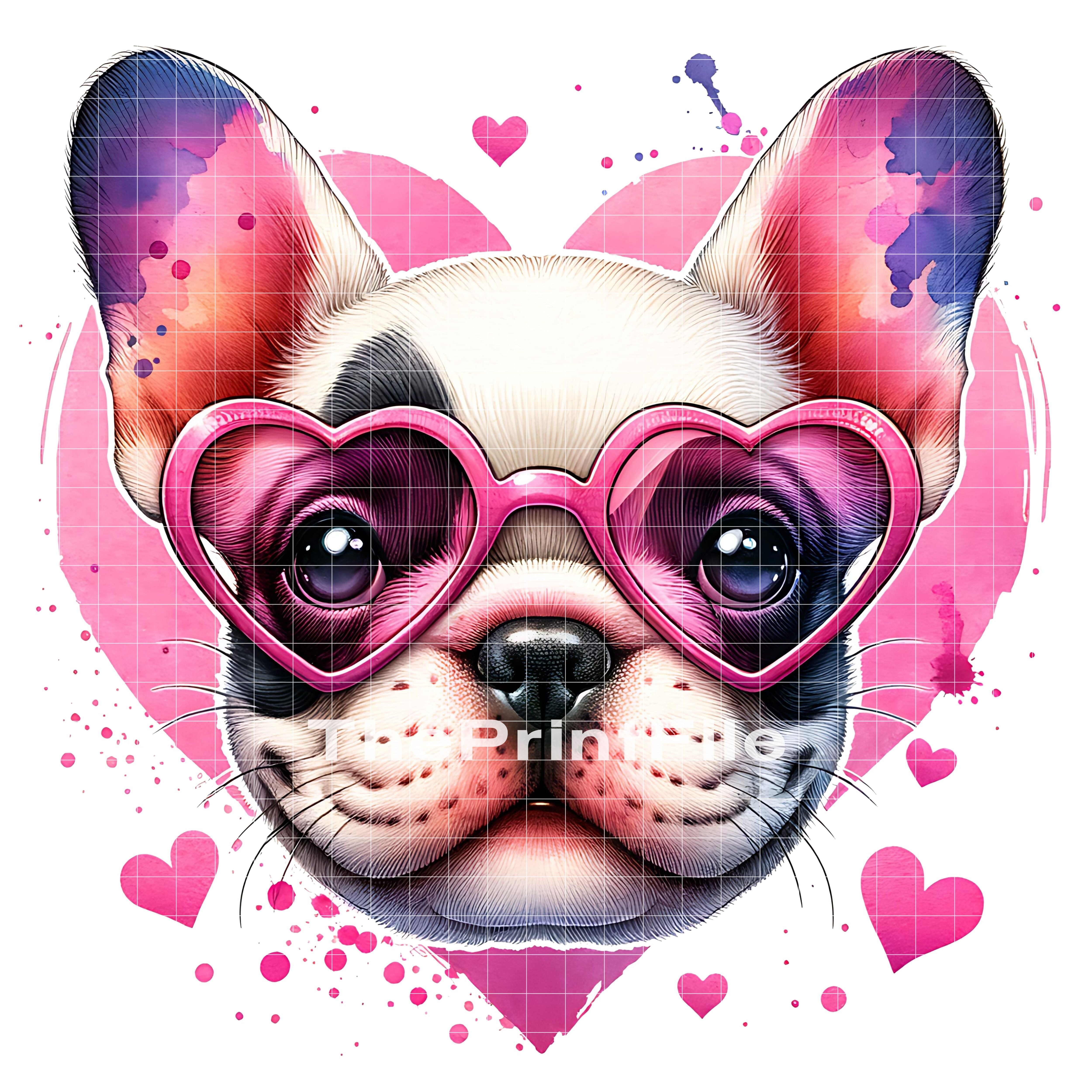 French Bull Dog With Heart Glasses