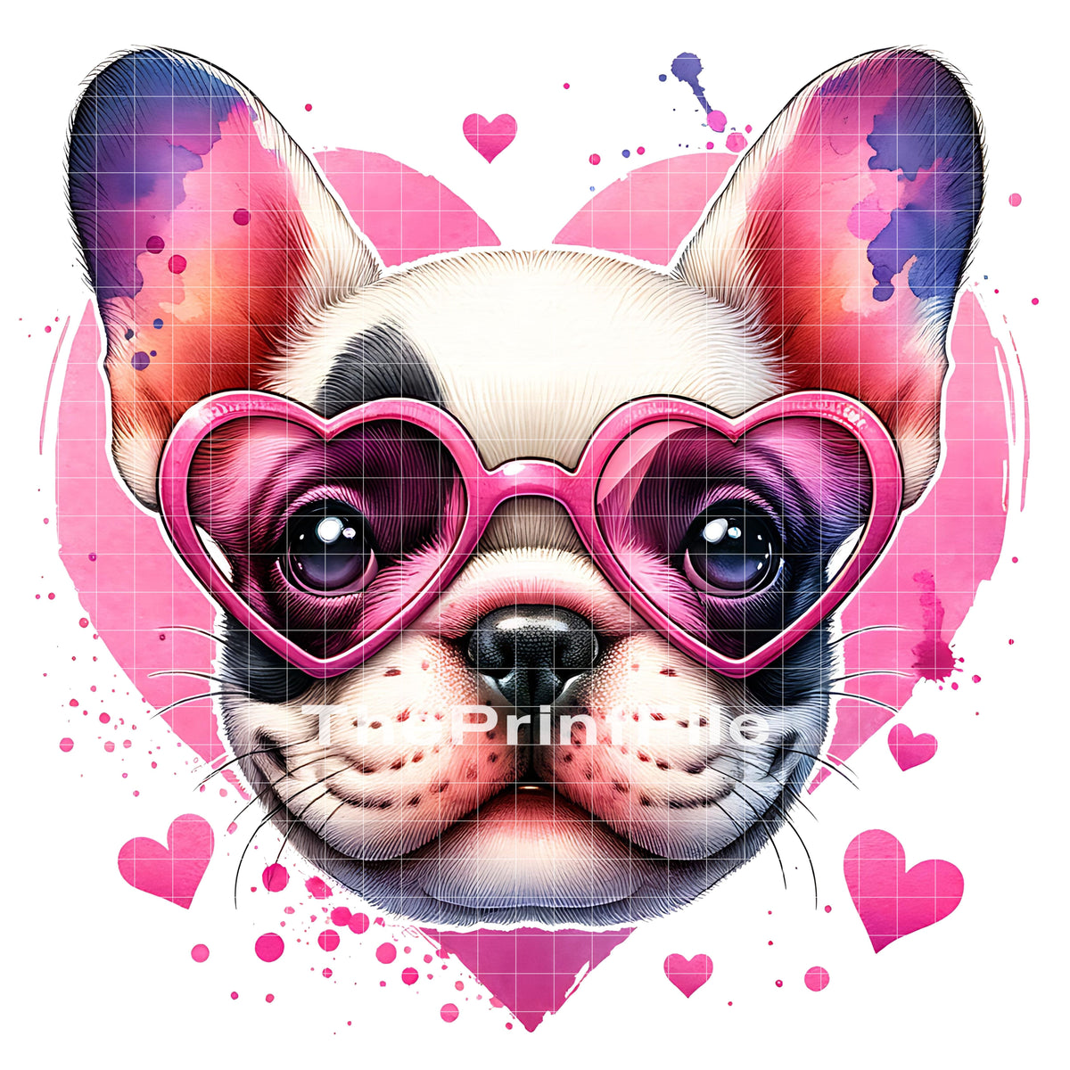 French Bull Dog With Heart Glasses