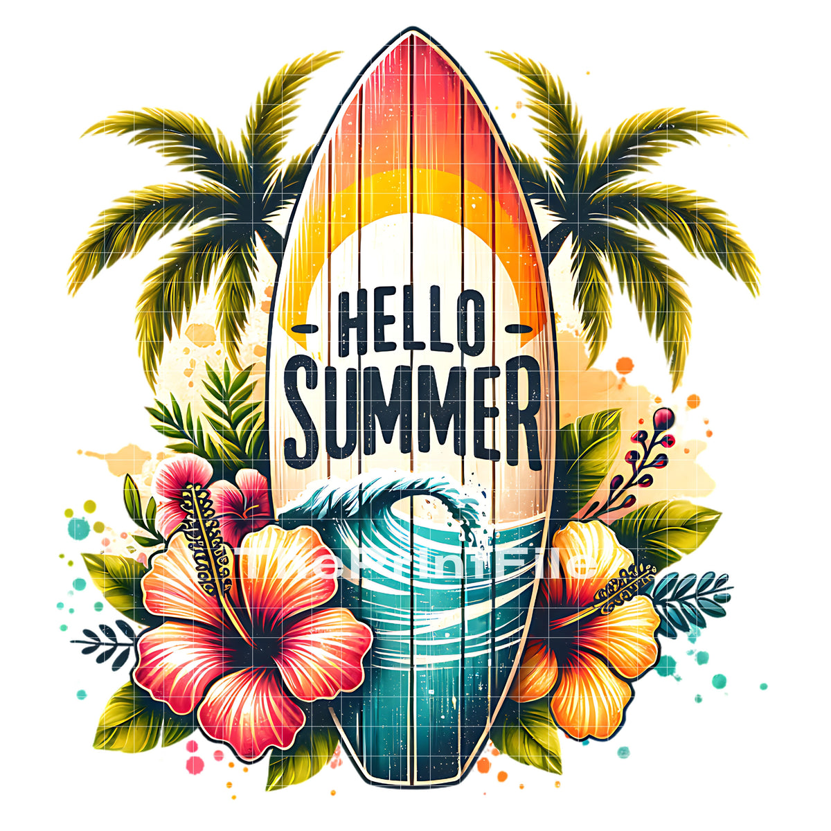 Hello Summer Surf Board Png
